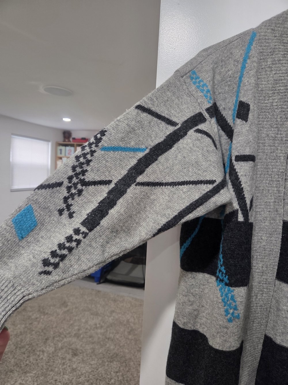 Jeanne Pierre Open-Front Wool Blend Patterned Women's Sweater Cardigan - Picture 3 of 4